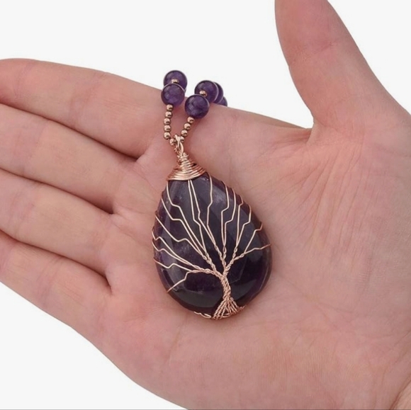 Wire Wrapped Amethyst Tree of Life Pendant Necklace NWT - Picture 5 of 5